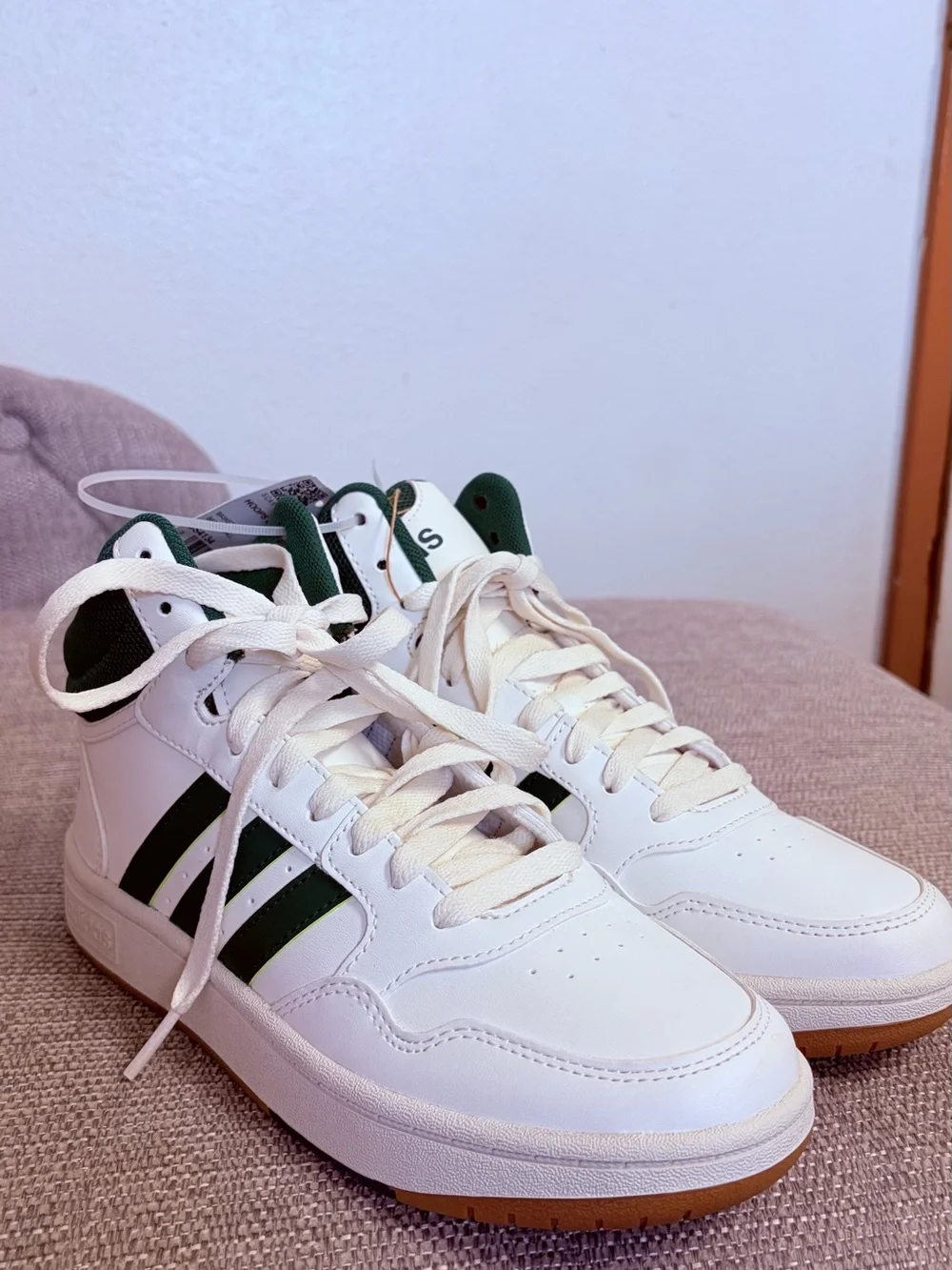 adidas Originals Kids White and Green High-Top Sneakers